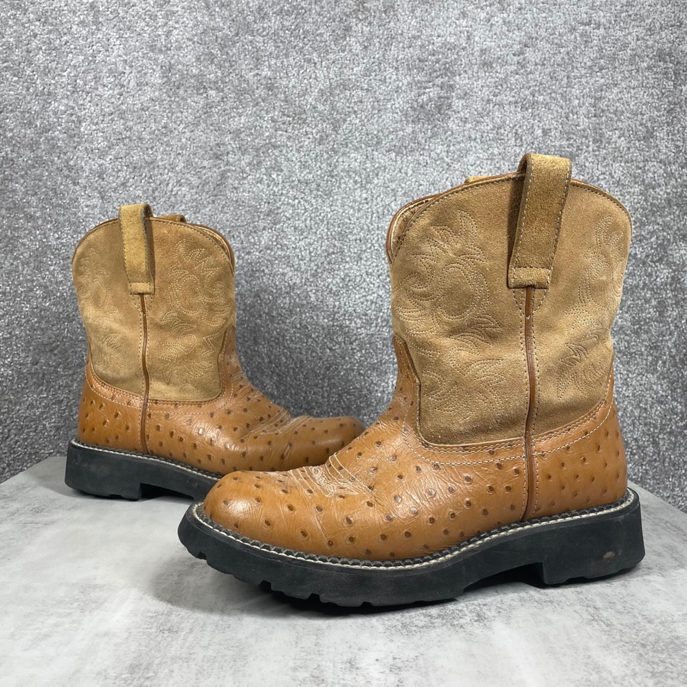 Ariat Fatbaby Boots Womens 10 Brown Ostrich Print Suede Western Farmcore Cowgirl